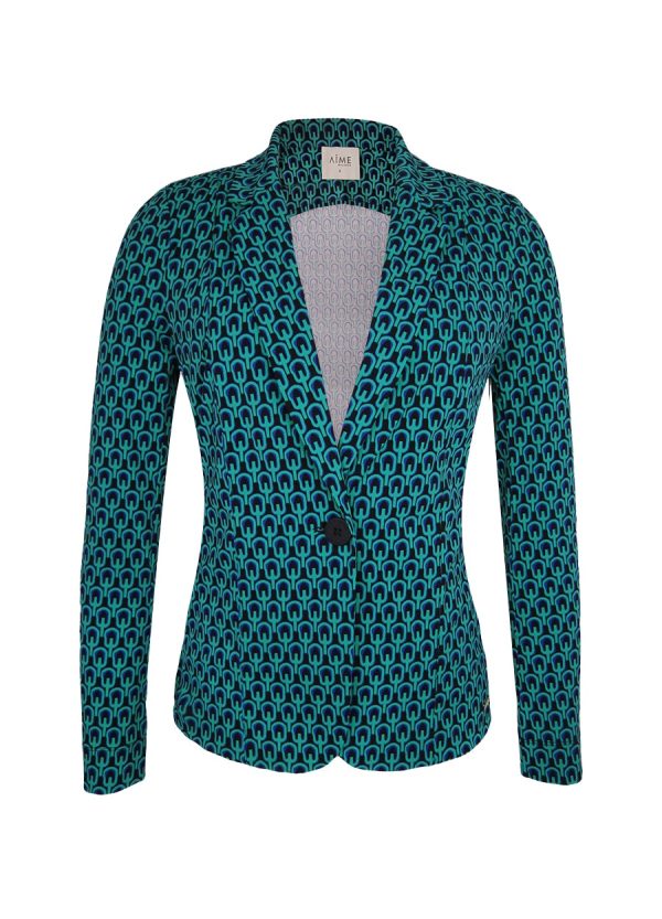 Aime - Nora Blazer - Retro Greens Print Travelstof Blazer Aime Balance Dames Groen